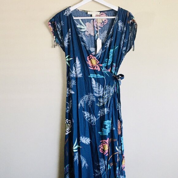 Love Stitch High Low Floral Maxi Dress Faux Wrap Size Small Blue - Picture 2 of 8